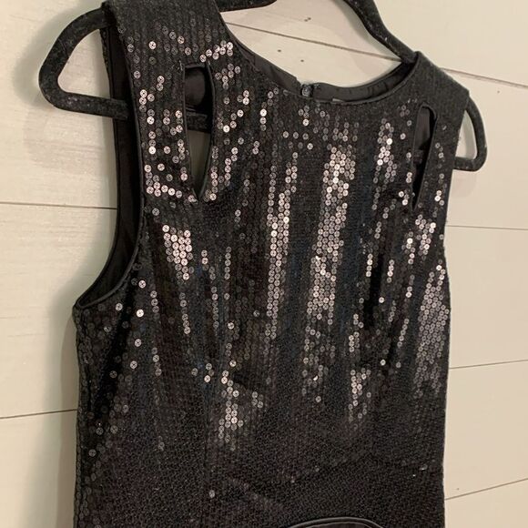 Vince Camuto little black holiday dress sequins black satin skirt size 10 - Picture 5 of 10